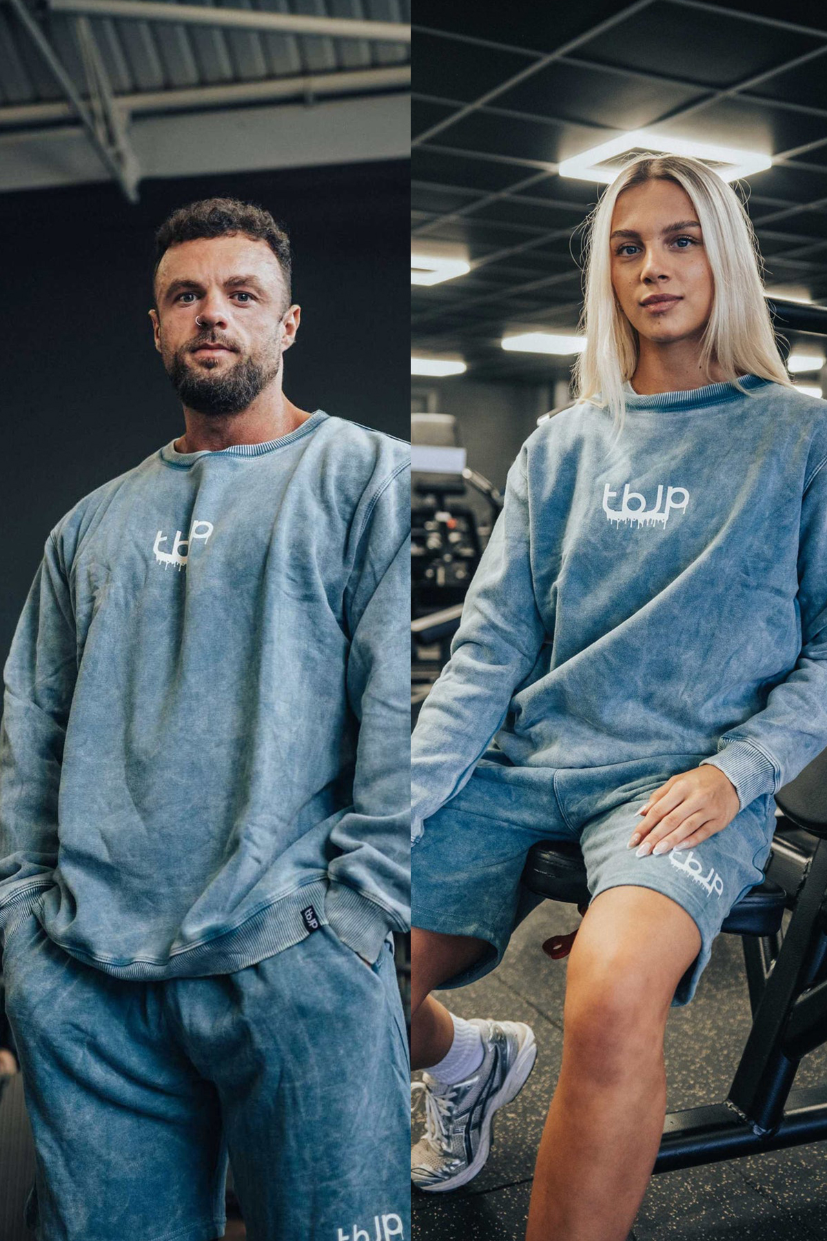 tbJP Drip Logo Sweater in Blue Green with Cream Logo - UTILITY01