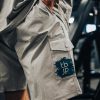 Cargo Shorts with Pockets, in Light Grey with Blue Green detail - UTILITY01