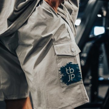 Cargo Shorts with Pockets, in Light Grey with Blue Green detail - UTILITY01