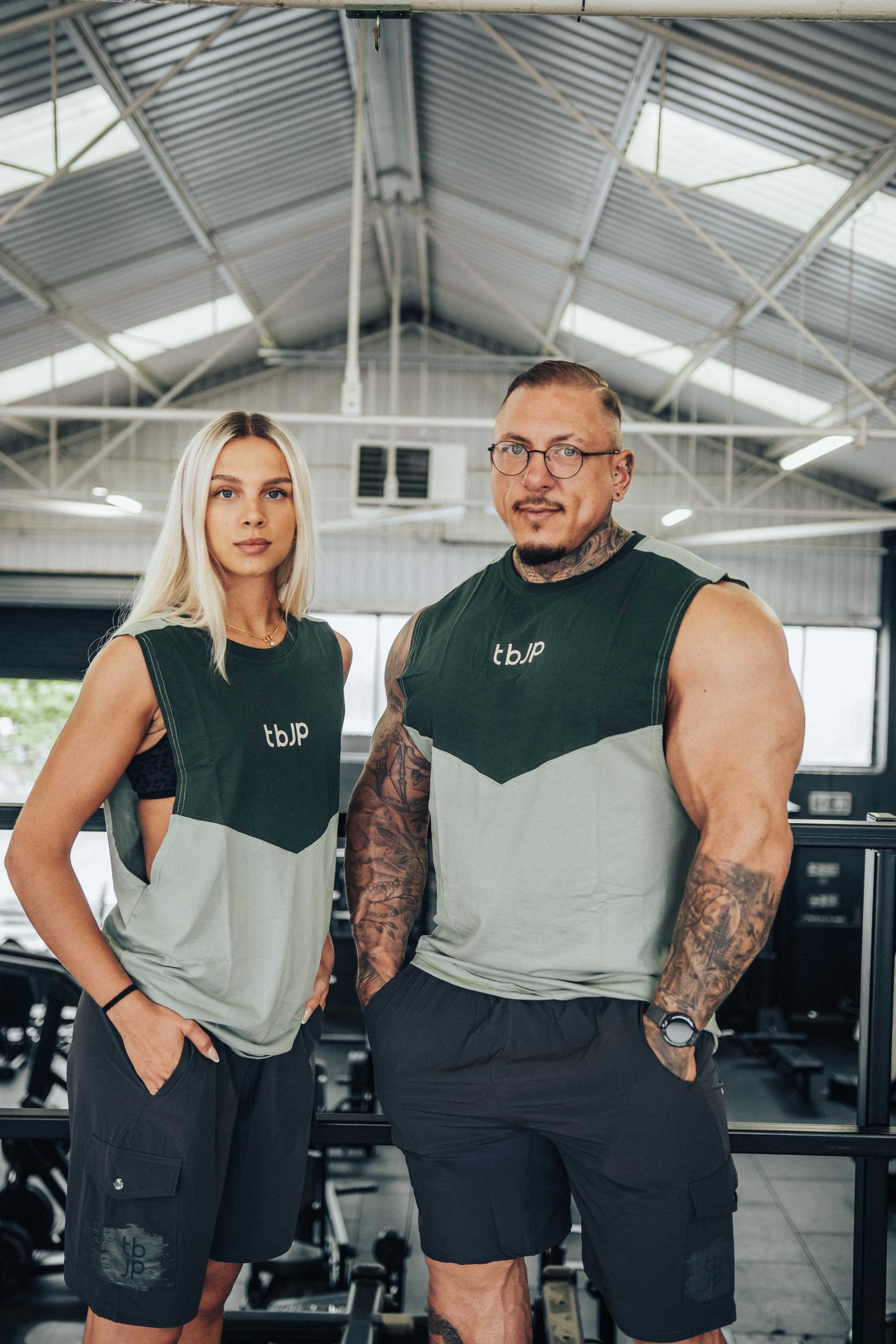 Sleeveless Tshirt Vest with vertical back stripe, in Sage & Pine - UTILITY01