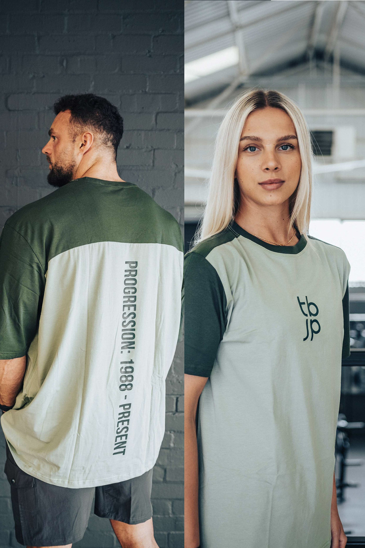 Set In Sleeve Tshirt - Vertical back logo, Sage & Pine - UTILITY01