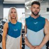 Sleeveless Vest with vertical back stripe, in Baby Blue & Electric Blue - UTILITY01